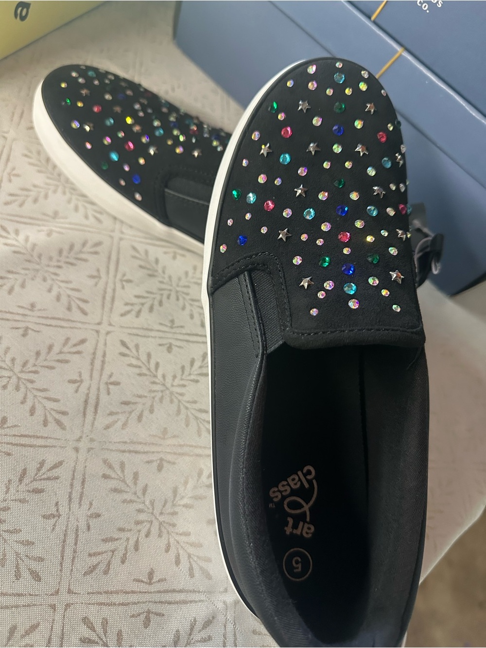 art class Black Slip-On Sneakers with Multicolor Rhinestones